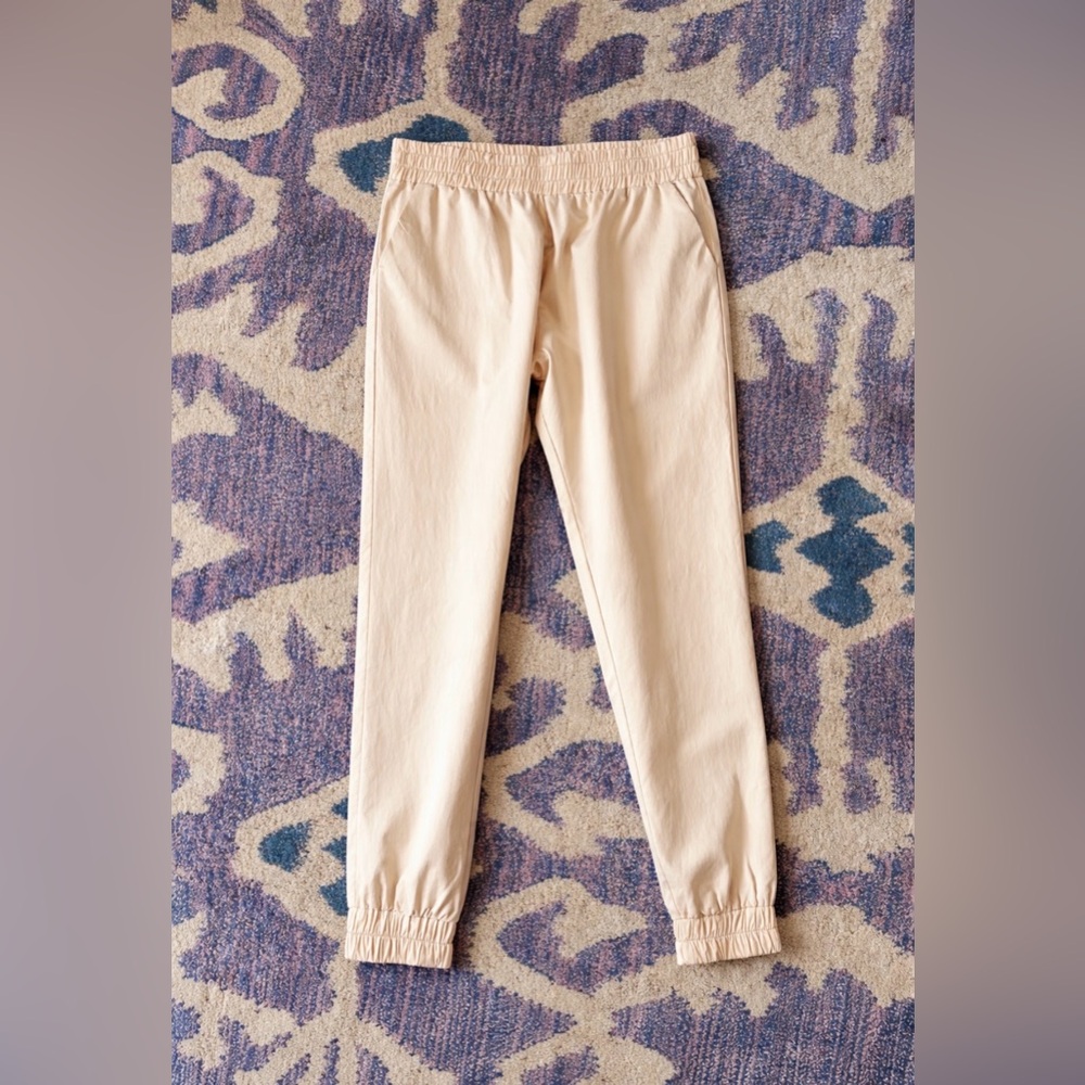 Monica Nera Beige Jogger Pants Cotton Stretch Elastic Waist Tapered Size M